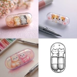 **disegno di una pillola trasparente con 2 gatti stile kawaii** - <@1172224498431443054> (fast)