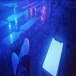 **comic book Cel-shaded anime style with bold clean linework, a glowing phone lying on wet asphalt at night, faint neon reflections in puddles, unread messages lighting up the screen, raindrops and streetlight shimmer, cinematic moody framing, black and blue color palette with subtle pink highlights --niji 6 --ar 16:9** - Image #1 <@257221362568003584>