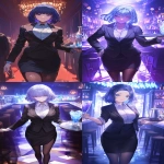 **Anime, A night club filled with smoke and mirrors that reflect the single beauty walking forward, it's a woman in a business jacket and a long pencil skirt, dark brown stockings, she's carrying a tray with a large pitcher of ice, her hair midnight blue with purple tips and short cut hair ending around the shoulders, confident smile, narrow squinting blue eyes, pencil thin black eyebrows flat --ar 3:5 --niji 6** - <@372629349565988865> (fast, stealth)
-# Create, explore, and organize on [midjourney.com](<https://midjourney.com/imagine?from_discord=1>)