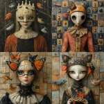 **A full-length picture of a woman with chess, mask multicolor, fish, bird, painting by Naoto Hattori, Didier Lourenço, Kelly McKernan and Hieronymus Bosch --quality 2 --stylize 750 --v 6.1** - <@1051616081585905745> (relaxed)