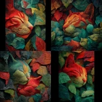 **a red and green leafs painting about nature, sleeping anime cats and mixed more colourful abstract more street art mesh red cat more present** - Remix (Strong) by <@1103302811522977882> (fast)
-# Create, explore, and organize on [midjourney.com](<https://midjourney.com/imagine?from_discord=1>)