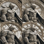 **Monochronolith batman wears time-traveling costume made of stone. Epic. Comic book cover. --v 7.0 --c 5 --ar 2:3** - Variations (Subtle) by <@1052958752749387917> (relaxed)