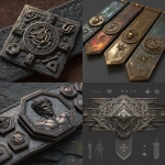 **create an image of Old-look metal fighter dnd character & dnd icons on a metal belt or strap, in 3D style - have some dnd style border, lines, signs - all comet designs --v 7.0** - <@1054926864520581210> (fast)