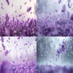 **Hundreds of lavender-purple petals swirling across a light gray field, mid-air motion composition, crisp focus on many petals, elegant lighting, no blur, no distortion --ar 16:9 --v 6.0** - <@1386141833826140192> (fast)