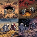 **scifi comic book style, astronauts, find pile of treasure, crater planet, scifi comic book style** - <@186377350642925568> (fast)
-# Create, explore, and organize on [midjourney.com](<https://midjourney.com/imagine?from_discord=1>)