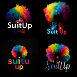 **a logo of a rainbow clown wig and clown shoes saying "Suit Up" on a black background --s 50** - <@441294708036206603> (fast)