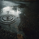 **A cinematic, ultra-realistic close-up of raindrops falling into a shallow puddle on a rough concrete road. Multiple concentric ripples spread across the water surface, overlapping naturally. The ground texture is wet, gritty, and uneven, with subtle reflections of the cloudy sky visible in the puddle. Soft diffused natural light, overcast monsoon atmosphere, muted grey and earthy tones. High detail water physics, realistic ripple patterns, shallow depth of field, photorealistic textures, calm yet moody pre-monsoon feel, 4K ultra-realistic quality. --ar 3:2** - Image #3 <@1310497705784643657>