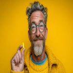 **a cheerful middle-aged man, squeezing a yellow vice-clip between his fingers --ar 16:9 --s 250** - Image #1 <@1088093143066488912>