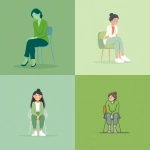 **green screen with 1:1 aspect ratio. A female sitting slightly hunched on a chiar, gentle tired facial expression, showing low energy and fatigue. Western minimalist medical line illustration, flat vector style, no gradients, no textures, modern colors, suitable for medical education** - <@978006358924353536> (fast)