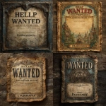 **medieval help wanted poster. "HELP WANTED" at the very top, and "ADVENTURERS REQUIRED" directly beneath that. Blank space in the center for private details. "PANDORAS HIDEAWAY" at the bottom. --s 750 --v 7.0** - <@337764771497508866> (turbo)
