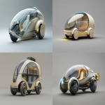 **futuristic single-passenger electric capsule scooter, enclosed design with one front wheel and two rear wheels, fully transparent glass windows on all sides, aerodynamic smooth shell, solar panel on top, matte beige body with subtle blue and yellow variants, soft lighting, shown on neutral gray background --ar 3:2 --v 6.0 --raw** - <@361336964084924446> (fast)
-# Create, explore, and organize on [midjourney.com](<https://midjourney.com/imagine?from_discord=1>)