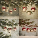 **oil painting, toilet paper rolls hanging from evergreen branches with red and green bows, snow falling in the background, vintage style, rustic farmhouse aesthetic, christmas-themed, soft lighting, neutral tones of beige, cream, and brown. --ar 67:89** - <@755829658108297216> (fast)