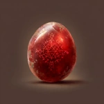 **a smooth oval matte red stone that looks like seaglass with magical runes inscribed on it, in the style of dungeons and dragons simple item illustration** - Image #1 <@878478340170866709>