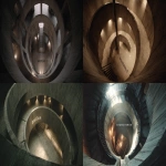 **cinematic still of the interior of a circular tower, with a staircase leading down to the ground floor with "brutalism" written on it. the architecture is in the brutalist style, with high-quality, cinematic lighting and a photorealistic, film-grain aesthetic. the shot is taken from above. --ar 2:1** - <@554549579131912202> (fast)