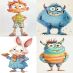 **character design, in style of children's book illustration with colored pencils painting --no pencils --raw --ar 35:53 --v 6.1** - <@1202719359680774145> (fast)