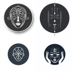 **vector icon, sacred theater mask design, representing intuition and clarity, clean circle layout, minimalist sacred geometry, dark grey, white background, clarity and alignment, OS design aesthetic --v 6.1** - <@1101835891716133034> (fast)