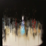 **fumarole eerie painting with a color scheme of monochromatic black and white with a pop of Color. The painting uses cross-hatching and palette knife techniques, inspired by analog horror, grunge Polaroids, ukiyo-e and retro Japanese horror. The mood is mysterious and unsettling --p jd7xn9k --niji 6 --raw** - Image #1 <@948741381743083580>