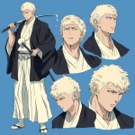 **original anime character, hand-drawn portrait style, thick bold outlines, clean cel-shading, visible sketch lines, crosshatching on fabric folds and underlying anatomy, ultra-detailed line art with zero clutter, sharp and defined facial features, full-color rendering, high visual clarity of face and body, character-centered composition include multiple perspective variants: frontal heroic close-up (face and torso squared), three-quarter angle showing jawline and stance depth, low-angle upward shot for size and presence, high-angle downward for clothing detail, side profile close-up with flowing fabric and sharp expression uncluttered background, zero special effects, only character and clothing, emphasis on silhouette, expression, pose, and detailed costume, anime character design with clear visual logic --niji 6 --raw** - Image #2 <@266429059049848832>