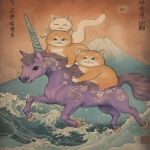 **kittens riding a ultraviolet unicorn ukiyo-e --ar 3:4 --v 6.1** - Upscaled (Creative) by <@342356662046162945> (fast)