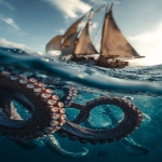 **kraken attacking a sailboat in the sea with tentacles, hdr, low angle view --ar 4:7** - Image #3 <@585362301041770519>