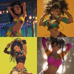 **gorgeous, black girl, anime art style dancing Jamaican theme --v 7.0** - <@922549192138838117> (fast)