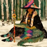 **Warrior witch thundersnowpunk with long braids and stylized warrior witch’s hat and alligator companion in the snow --sref 1999999999 1999999991 416557976 2252558232 698008135 1078492728 2187294478 217414415 416417418 7337 80085 696969 47 73 97 100 --sv 4 --niji 6 --p grjlt42 --raw** - Image #4 <@948741381743083580>