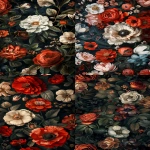 **dark, moody floral pattern with muted colors, detailed in a vintage aesthetic, creating a moist, atmospheric look. --ar 4:7 --v 6.0 --s 250** - <@756269320539209761> (fast)