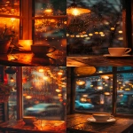 **cozy cafe interior at night, warm orange light, coffee cup on a wooden table by the window, raindrops on the glass, faint stars outside, cinematic, soft focus, peaceful atmosphere --ar 9:16 --v 6.0** - <@1212945075831836692> (relaxed)