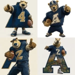 **<https://s.mj.run/gwNkfqGC_hY> a sports logo, A block letter A in the background with the picture holding a football. colors are navy Blue, Metallic Gold, and cream, cartoon style art, white backgroun --s 250** - <@180156009745088513> (fast)