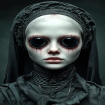 **cosmetic full black sclera contacts, her eyes are black like a dolls eyes, godless she stares into the abyss, blacked out eyeballs, wide iris with misty volumetric environment --ar 2:3 --sref 24 <https://s.mj.run/p-Ixz3s9pNM> --p ajjw9qi --exp 50 --sv 4 --s 666 --v 7.0** - Image #2 <@788265797444173834>