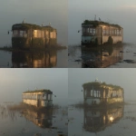 **realistic photo of a moss-covered tram stranded in the middle of a shallow misty lake at dawn, soft golden light reflecting off still water, reeds growing through broken windows, pale blue herons perched on the roof, faint moonstone glow emanating from beneath the surface, mist curling around the vehicle like breath, untouched nature reclaiming human structure, cinematic lens detail, hyperreal textures, subtle surreal atmosphere, quiet and melancholic beauty --v 7.0 --p 3yk8su5** - <@1077492926550134864> (fast)