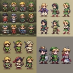 **create a set of unique pixel art character sprites for a handheld Zelda game in the style of Minish Cap and Twilight Princess.** - <@270629448217264139> (fast)