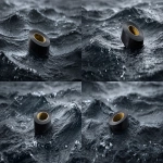 **a National Geographic photograph of a roll of black gaff tape floating on the ocean, --ar 16:9** - Variations (Strong) by <@960702118686244966> (fast)