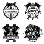 **Round Logo for an Axe Throwing Company, Black and White, "MINNESOTA JACKS" Vector, Thick Black Outline** - <@1067982535730151454> (relaxed)