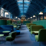 **interior of train station, designed by India mahdavi, midnight blue and forest green furnishings --chaos 8 --v 7.0** - Image #2 <@769598160363323403>