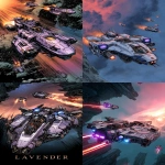 **<https://s.mj.run/iR1EqsdGvEA> An illustration of a spaceship "Lavender" exiting the hyperspace corridor. She has sleek form with turrets and rockets. An engine bay is dimming and reactors are glowing with blue lavender colors. The little shuttle ship is disconnecting and sending out a communication beacon. Two other ships are seen in distance with orange and red thrust glittering, showing rapid acceleration. --chaos 25 --ar 2:3 --raw --profile ptw9eso --stylize 150 --v 7.0** - <@836557401196331029> (fast)