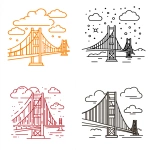 **a simple vector line drawing of the golden gate bridge with an icon for cloud and message bubbles above it, symbolizing edge computing at san francisco's coat on white background. --ar 53:59** - <@1169479941855920229> (fast)