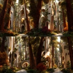 **round futuristic Venetian towers, structural vibes from an alien planet, mixed into a forest of redwoods that look like cathedral columns, paths wander into the vibrant secret gardens, sun cast through** - Variations (Strong) by <@1182158818818400348> (fast)
-# Create, explore, and organize on [midjourney.com](<https://midjourney.com/imagine?from_discord=1>)