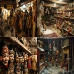 **An Istanbul puppet shop basement inspired by the atmosphere of Orhan Pamuk’s "The Black Book", the basement densely filled with ancient wooden puppets, puppets hanging from walls and beams, the floor opening into a deep underground tunnel, the tunnel walls and ground layered with hundreds, even thousands, of ancient skeletons, layers of Byzantine remains, silent Jewish remains beneath the terrifying shadow of the Crusades, snowing weather, snowflake macrophotography, literary symbolism, historical stratification, archaeological memory, Persian miniature painting style, flattened perspective, multi-layered narrative composition, gold leaf accents, lapis lazuli blue, ochre, dark red, and emerald green palette, delicate linework, hand-painted texture, museum-quality illustration, a mood of philosophical melancholy --ar 4:3 --v 6.0** - <@1091053757971845220> (fast)