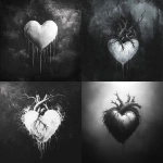 **gothic painterly style sacred heart, black and white horror art, white heart, floating, basic design** - <@266536820160987136> (fast)