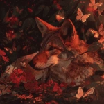 **A red wolf in a butterfly dream --v 7.0 --raw** - Upscaled by <@754226842650542162> (relaxed, stealth)