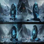 **A colossal medieval shield forged of ancient steel and ice, cracked through the center with glowing blue energy pouring from the fractures. The words "POLAR" and "FAVELA" are engraved across the front in powerful runic letters, shining with frost and arcane light. The shield is embedded deep into a stone pedestal, surrounded by snow, mist, and flying embers. Around it, an epic fantasy battlefield inspired by The Lord of the Rings warriors clashing, banners torn, explosions lighting the snowy valley beneath towering mountains. Blue energy pulses from the runes, illuminating the fog and falling snow. Cinematic lighting, cold blue mixed with warm fire glow, ultra-detailed, photorealistic, dark fantasy tone, high contrast, masterpiece composition, volumetric fog, 8K render --ar 299:131 --v 6.0 --chaos 9 --raw** - Variations (Strong) by <@593994185737240592> (fast)