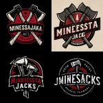 **Round Logo for an Axe Throwing Company, Black, White and Red, "MINNESOTA JACKS" Vector, Thick Black Outline** - <@1067982535730151454> (relaxed)