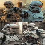 **Photorealistic cinematic portrait of anImperial Stormtrooper T-800 cyborg**. The iconic white armor is heavily damaged, with large sections of plasteel plating missing from the torso, arms, and head,exposing a polished chrome endoskeleton** with visible mechanical pistons underneath. One glowing red cybernetic eye stares from the broken helmet. Standing in a ruined city at sunset. Golden hour, dramatic long shadows, volumetric light, atmospheric haze. --ar 9:16 --v 6.0 --raw** - <@692146423638261810> (fast)