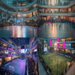 **Young Indian boys and girls playing football on a small 5v5 pitch inside a modern shopping mall, vibrant Premier League branding on boards and banners, a live rap performance on a small stage beside the pitch, energetic crowd of fans filling the upper levels and stands, colorful mall lighting, dynamic motion blur, excited expressions, streetwear outfits, celebratory atmosphere, high-energy urban sports festival vibe, ultra-realistic, cinematic lighting, wide-angle shot --ar 16:9** - <@1263206055928791131> (fast)