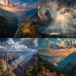 **God's awesome and beautiful creation. From darkness to light; the sky, waterways and the earth with the flowers and trees and mountains and valleys; The smallest and largest of remarkable living creatures. Birds fly in the distance. Last but not least, God created human women and men and children and He blessed humankind with dominion over all of his creation. An Incredibly diverse creation, yet all coexisting in God's harmonious love. Breathtaking beauty! --ar 16:9** - <@1075950012086898728> (fast)