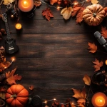 **A modern Thanksgiving-themed Instagram flyer background designed to promote a live music event at a bar after Thanksgiving weekend. The design features warm autumn tones, with pumpkins, candles, vibrant leaves, and rustic decor framing the edges. The center is a clean, stylish space for event details, with subtle elements like string lights and a microphone or guitar silhouette to hint at live music. The background combines a cozy bar ambiance with modern flair, perfect for drawing attention and engaging viewers. Optimized for Instagram portrait format (1080x1350)** - Image #4 <@692768561906843821>