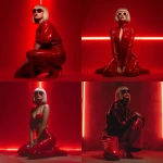 **sia kneeling in red latex pants. She have sunglasses on. Ther is red neon light behind her** - <@785482556321693726> (fast)