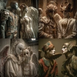 **creepy manneqins dressed as angels and demons, queer academia gay interest fine art HDR** - <@333484712234450945> (fast)