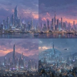 **a futuristic city skyline at sunset, towering skyscrapers with neon lights, flying cars zipping through the sky, reflections on glass buildings, cinematic lighting --chaos 10 --ar 4:3 --exp 50 --raw --stylize 250 --v 7.0** - <@610664569651855369> (relaxed)
-# Create, explore, and organize on [midjourney.com](<https://midjourney.com/imagine?from_discord=1>)